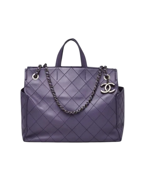 CHANEL Handbags - CHANEL Purple Quilted Calfskin Leather CC Pocket Tote Bag